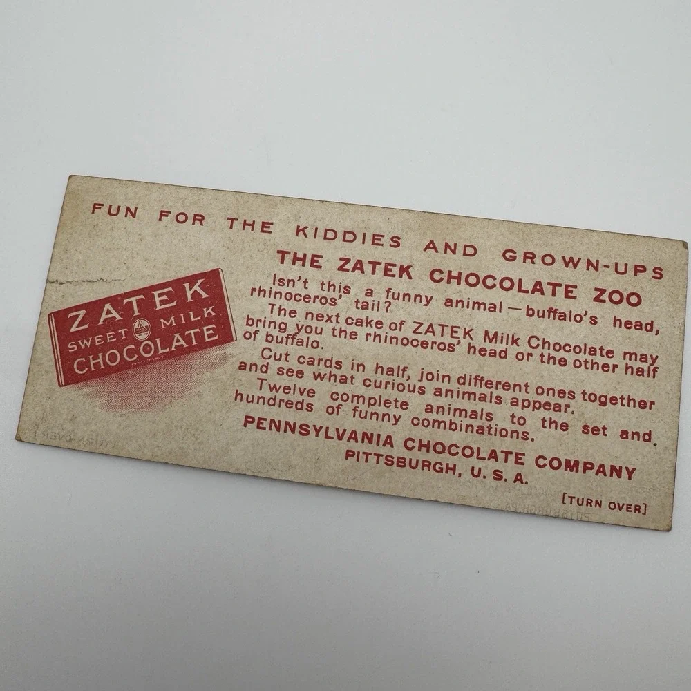 Pennsylvania Chocolate Company ZATEK Advertising Trade Card BUFFCEROS Antique